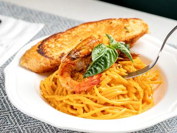 Seafood pasta in a plate