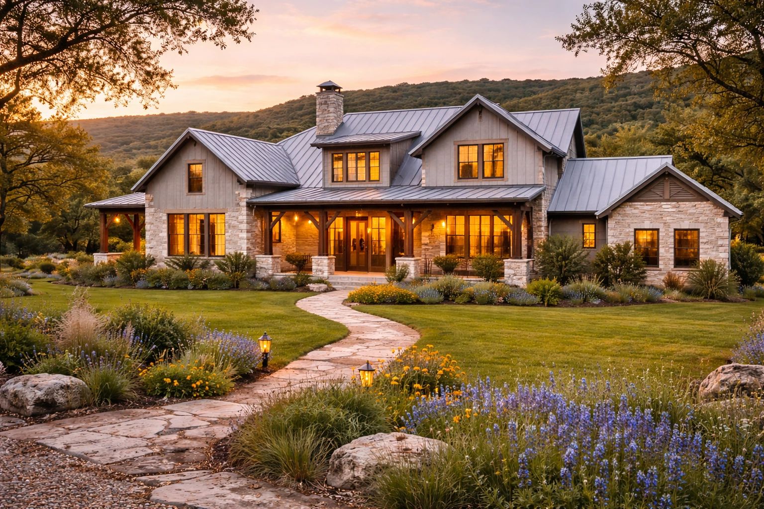 country home with metal roof