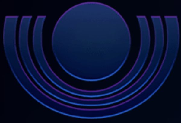 Abstract blue circle with curved lines on dark background.