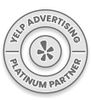 Yelp Advertising Platinum Partner badge with a flower logo.
