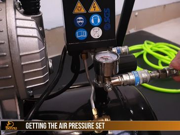 how to set the air pressure ready to sprayer with the benu x15 carbon hopper sprayer