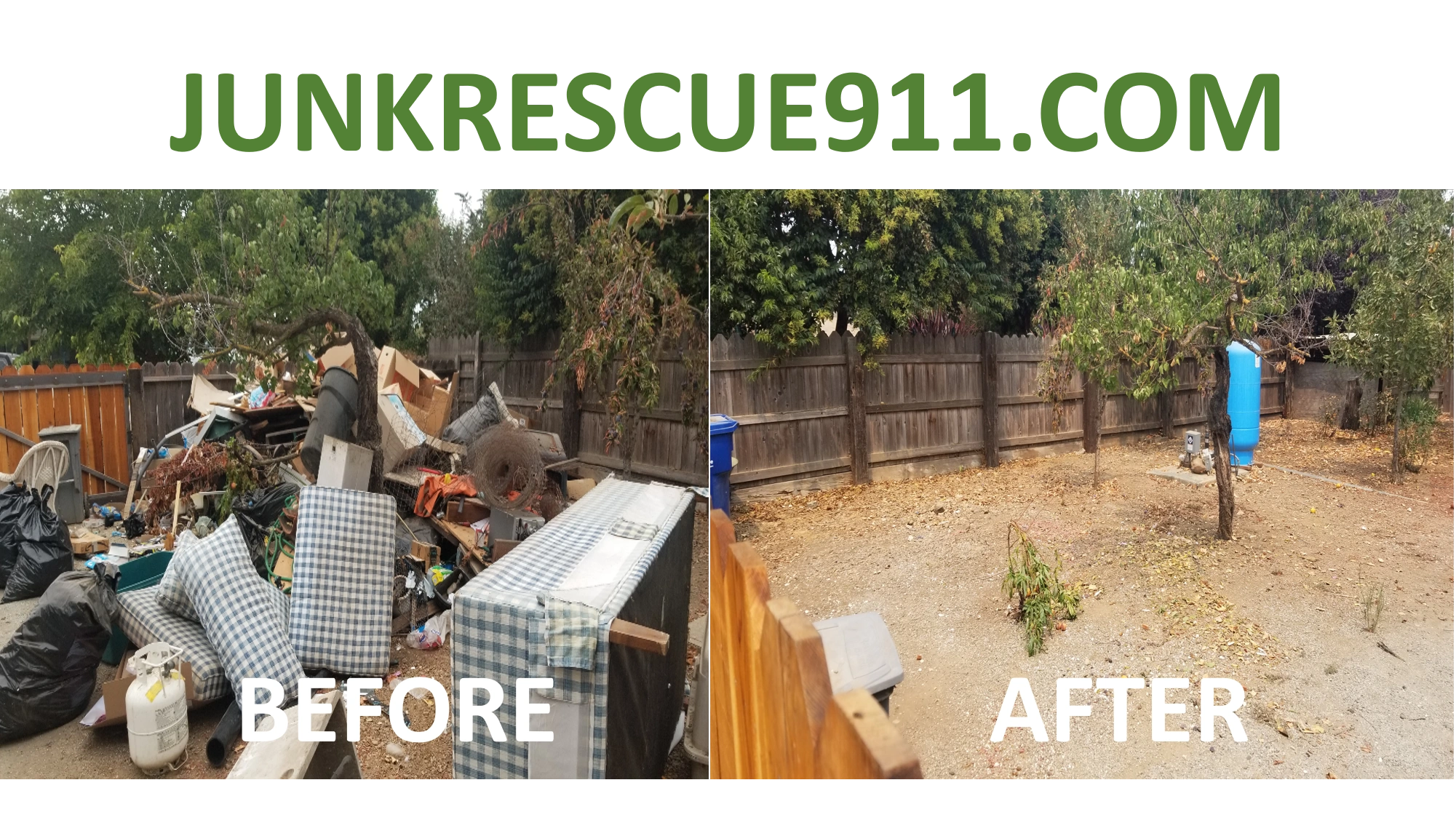 Junk Removal showing a before and after of a Debris Removal Job in Morgan Hill