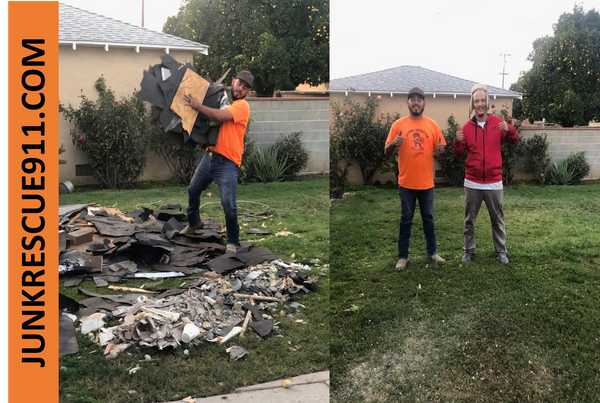 Junk Removal in Fresno Before and After Picture with a Happy Customer.