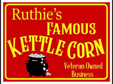 Sign for Ruthie's Famous Kettle Corn, a veteran-owned business.