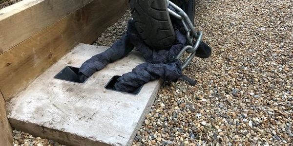 Security ground anchor set in concrete