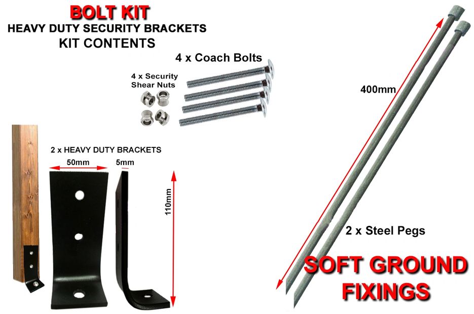 Garden bench Gazebos Bench Seats Swing sets slides play areas Summerhouses security brackets anchors