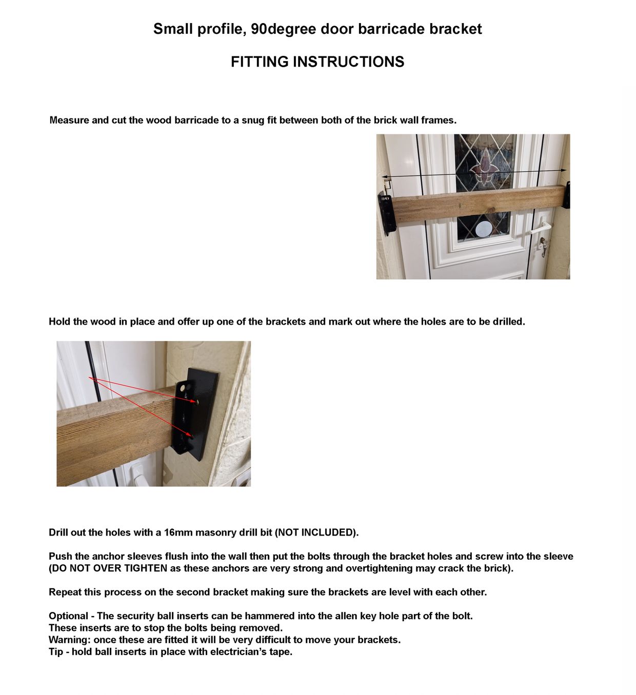 fitting Door security Barricade