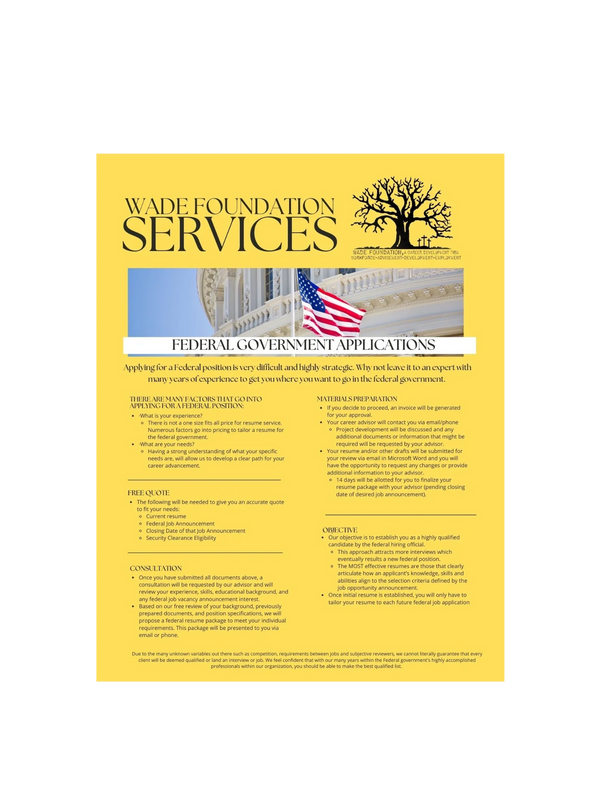 Wade Foundation Services
Federal Government Applications