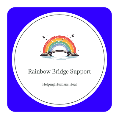 Logo of Rainbow Bridge Support with a rainbow and two hands reaching out.