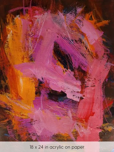 Quick emotional strokes of pink and orange on a dark background