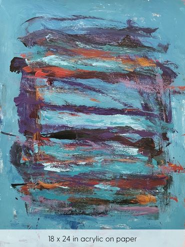 Loose emotional strokes of blue, purple, orange and white