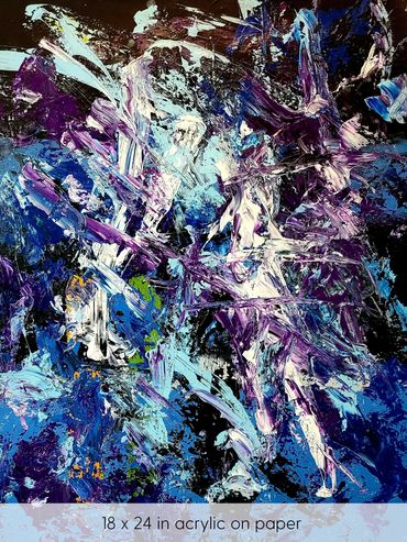 Emotional strokes of white, purple and blue