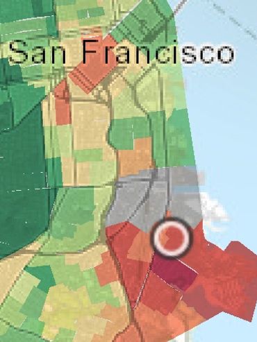The image displays the Cal-EnviroScreen area map of San Francisco.