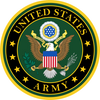 Emblem of the United States Army featuring a bald eagle and patriotic symbols.