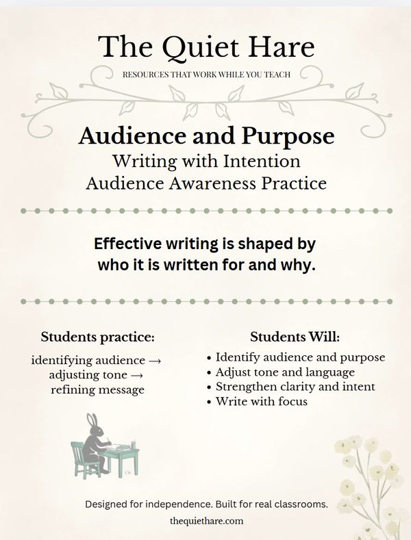 Educational resource on audience and purpose for effective writing.