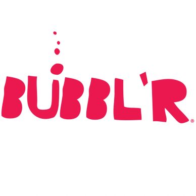 Red BUBBL'R logo with bubbles.
