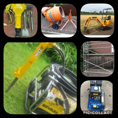 Breakers, cement/concrete mixers, micro digger, Scaffolding, wackers and much more 