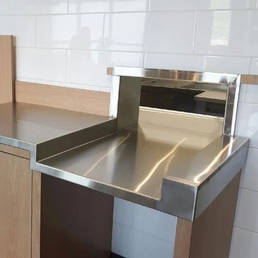 Stainless Steel Kelowna Fabrication guard rails pass thrus corner guards kick plates floor troughs