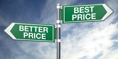 Green signposts showing 'Best Price' and 'Better Price' in opposite directions.