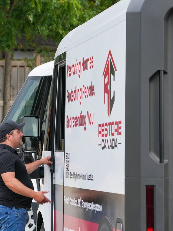 Man opening a door of a restoration service van.