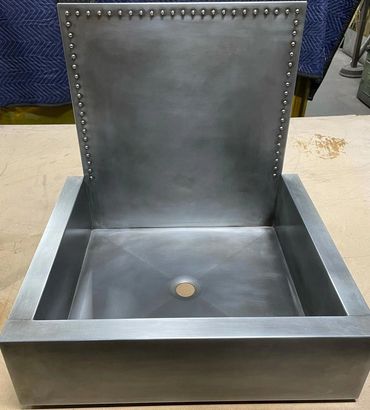 Zinc farm style sink with rivets and antique finish. #9821
