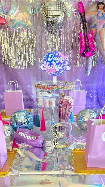 Taylor swift party decor, Table set up and backdrop,