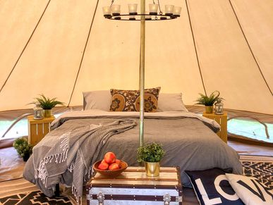 glamping King size bed in Mississippi with Upcountry Camp