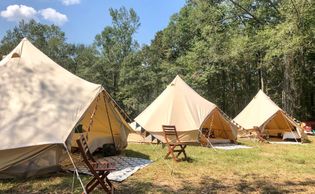 glamping wedding guests in Mississippi with Upcountry Camp boho bride