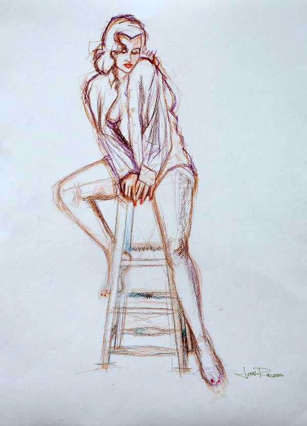 Pin Up on Stool
Conte Crayon and Colored Pencil on Paper
2012