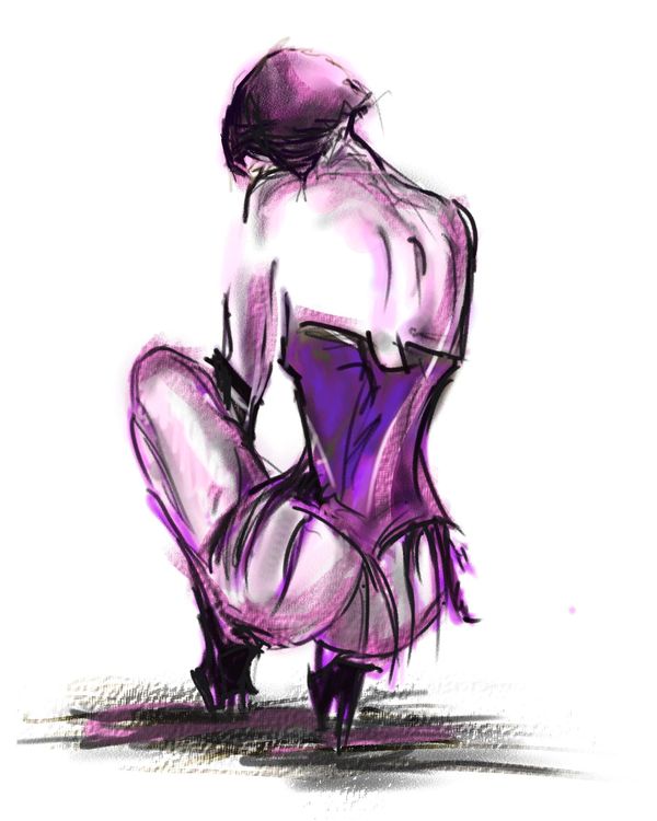 Burlesque Dancer Purple (from Behind_
Watercolor Marker on Glossy Paper
6x9