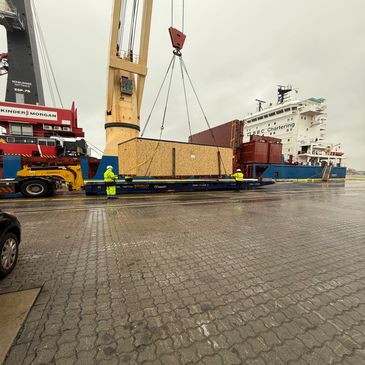 Receiving a container off of a cargo ship