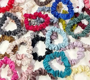 multiple coloured silk hair bands
