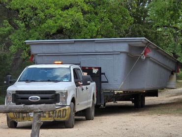 3rd Step, Delivery of the Pool Shell. 40 foot in length by 15.5 foot in width.