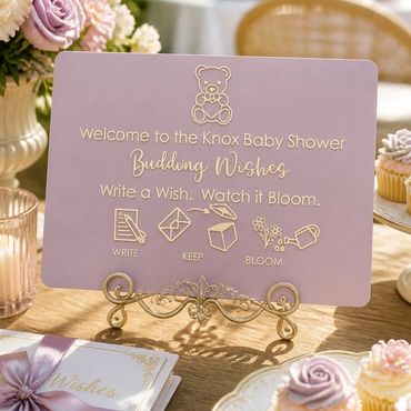 Personalised baby shower acrylic sign, Wisteria Dream palette