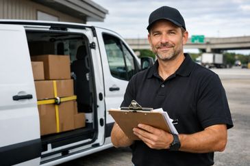 delivery driver and van with packages