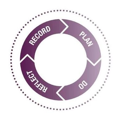 Circular flowchart showing the cycle: Record, Plan, Do, Reflect.