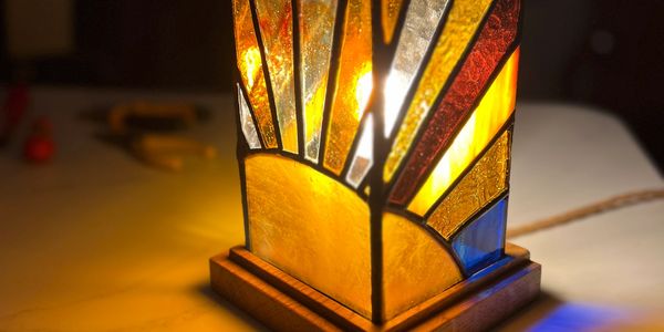 stained glass and wood gift table lamp