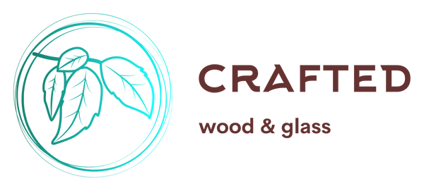 Crafted wood and glass logo