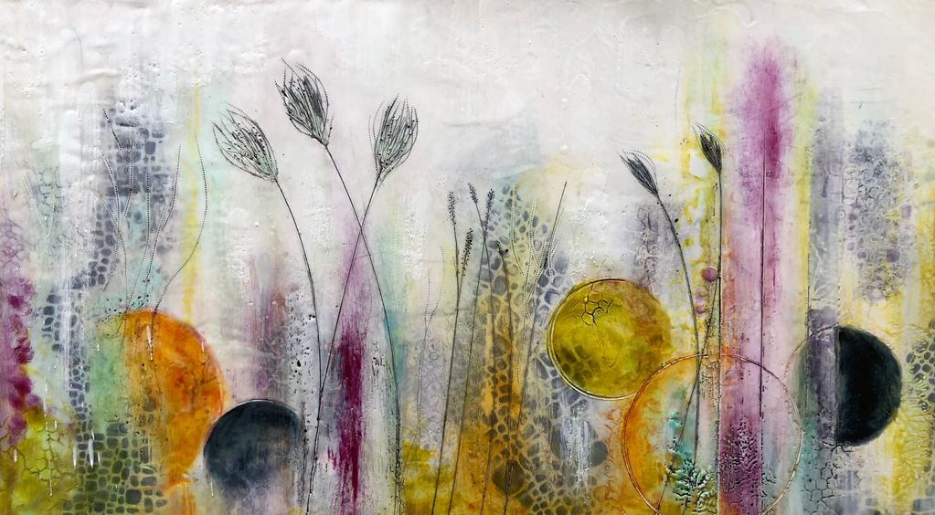 Original encaustic with oils and pan pastels.