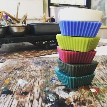 Coloured encaustic paint.