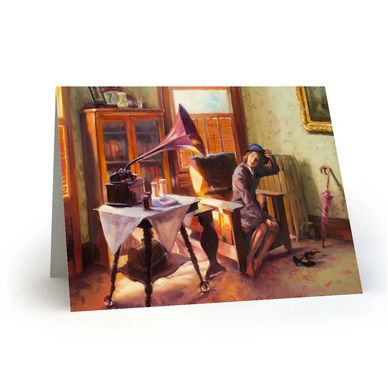 a greeting card with a woman painting