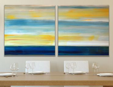 Extra large coastal wall art set of 2 paintings for dining room wall Set of prints for beach house