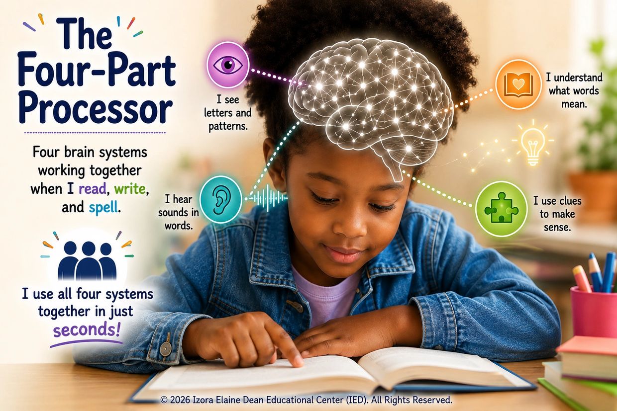 child using her parts of the brain to read