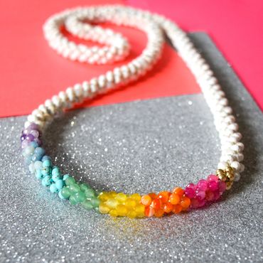 Park & Lex handmade beaded gemstone necklace in rainbow, white and gold