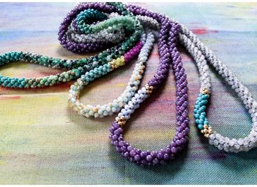 Park & Lex handmade beaded gemstone necklaces in purple, green, turquoise and grey