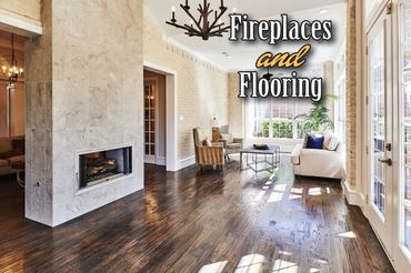 Stone Fireplace with distinctive hardwood flooring.