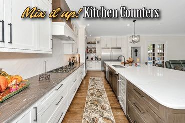 Mixing and matching quartz and granite gives a distinctive look!