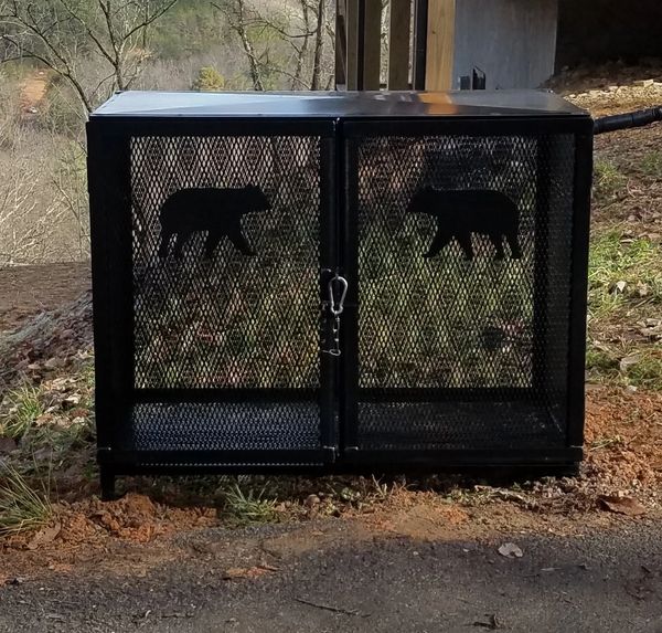 Double bear proof trash container. Highest quality metal trash enclosure in Sevier County
