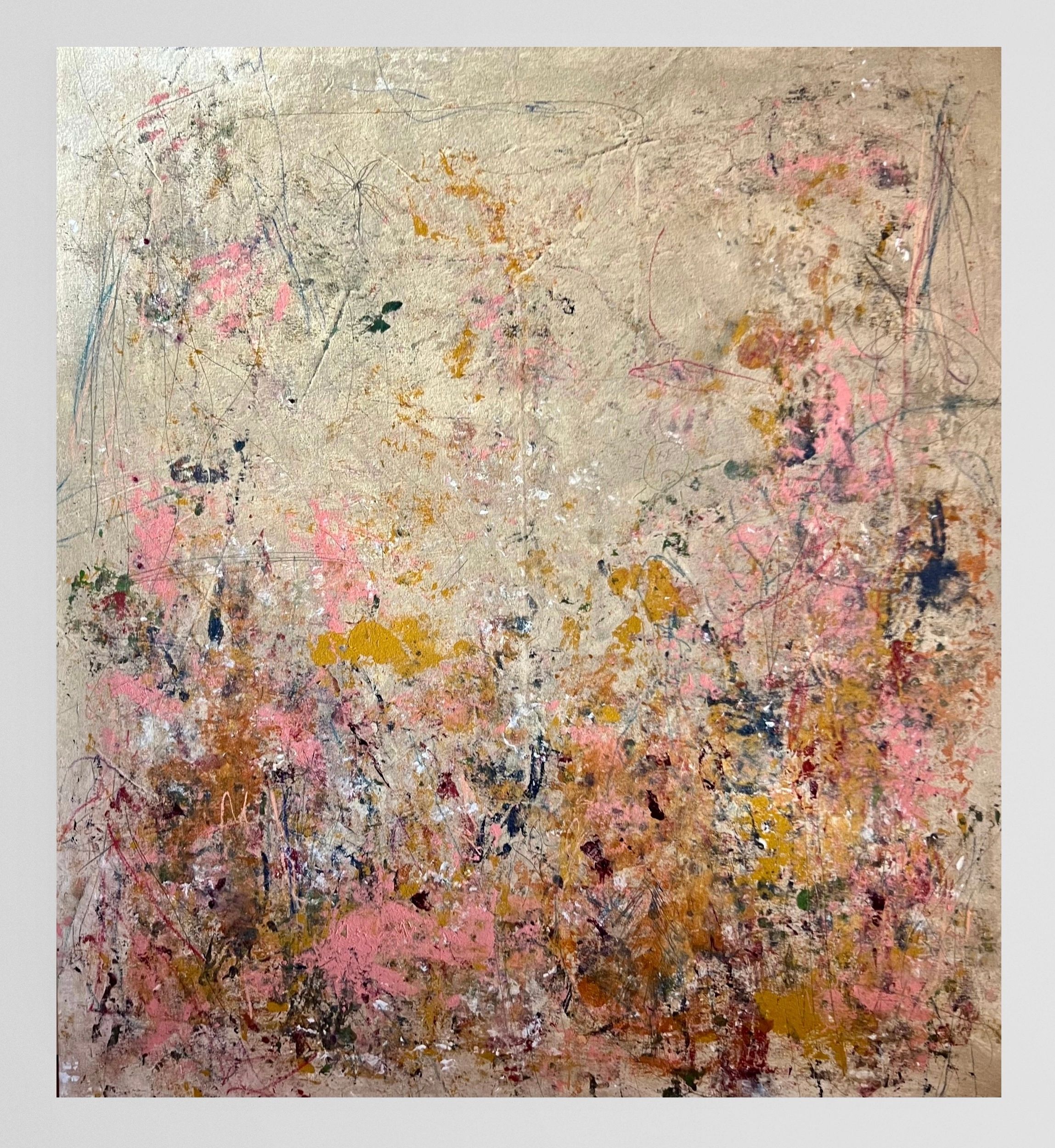 “The Place I Go”
54x60 in. Acrylic + Oil Pastel + Graphite on Canvas
2025