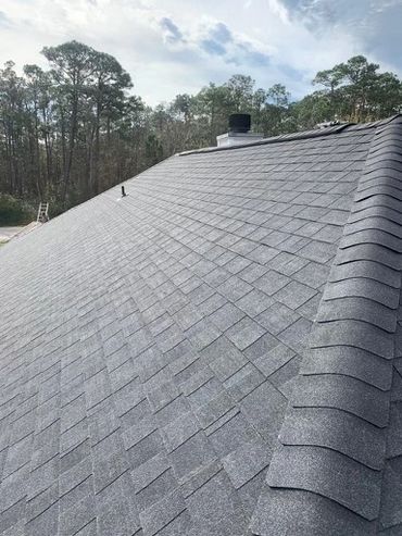 New shingle roof with chimney, fireplace